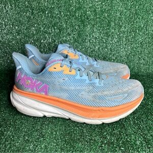 HOKA Clifton 9 Run Walk Shoes Women's size 10B Blue Orange